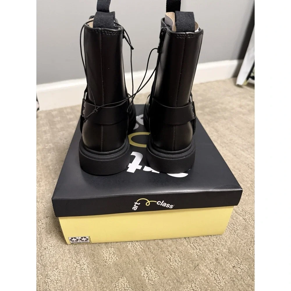 Art Class Girls Black‎ Crosby Moto Faux Leather Boots Size 13